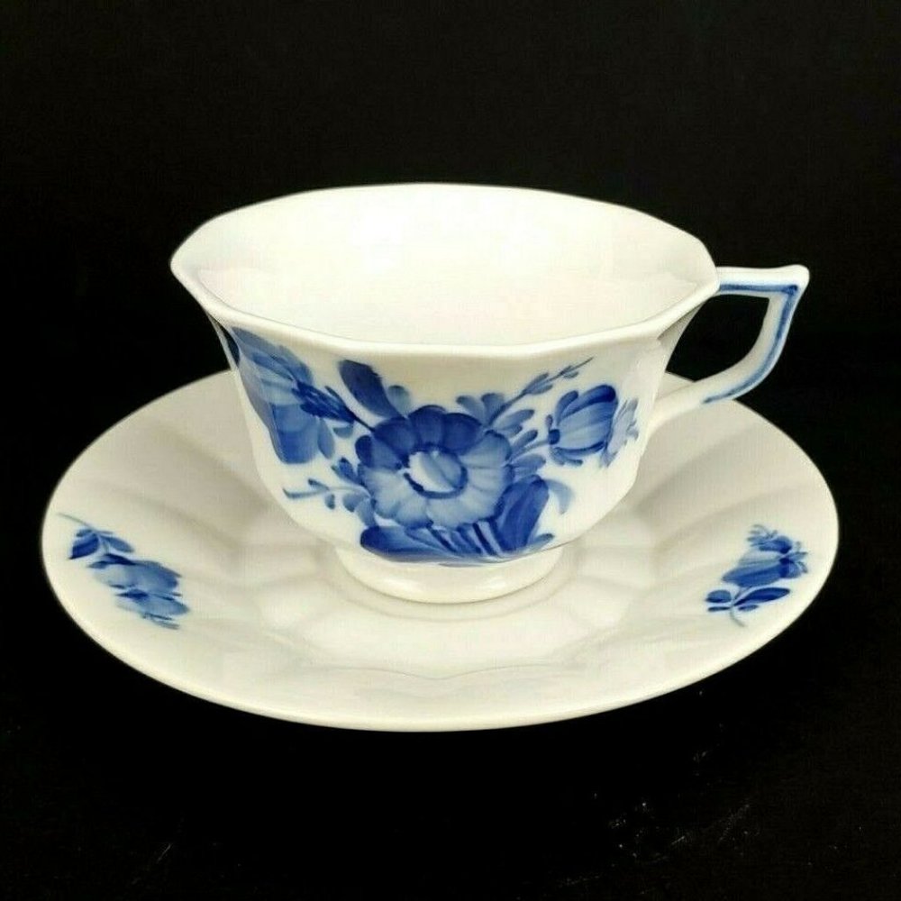 Royal Copenhagen 8608 Blue Cobalt White Porcelain Saucer Cup Made in Denmark